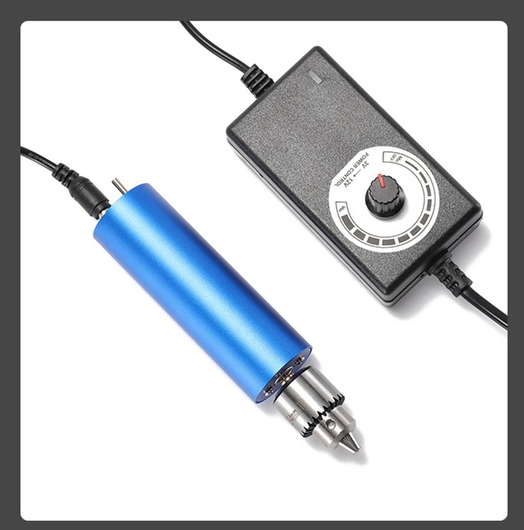 Mini torno + fuente 12V azul