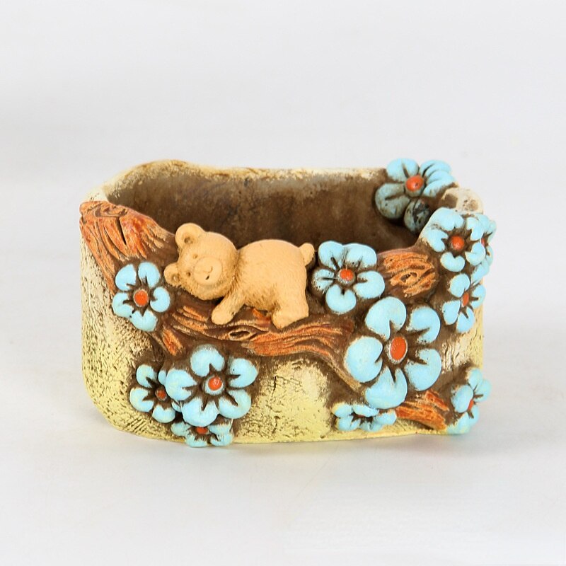Maceta diseño oso con flor 11cm