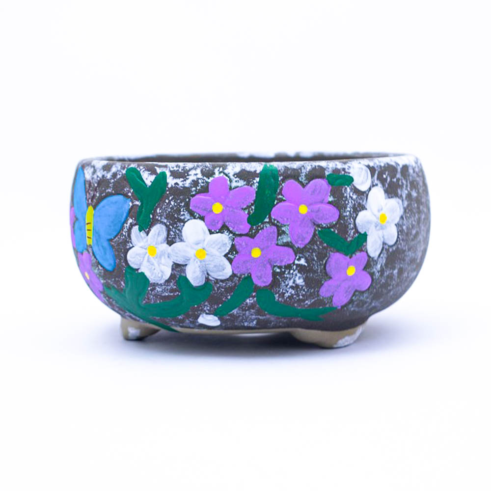 Maceta con diseño de flores y mariposa 15CM