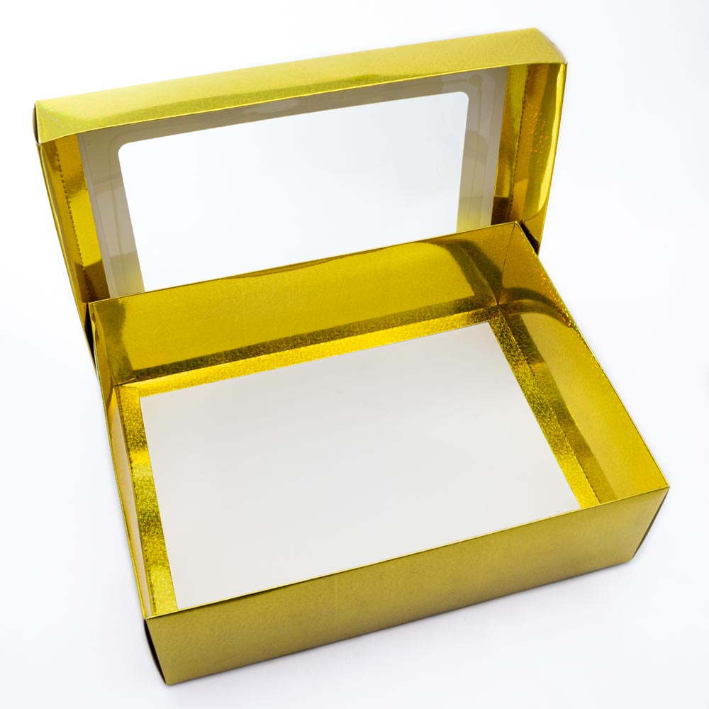 Caja 34*26*10cm con brillo dorado 12 piezas