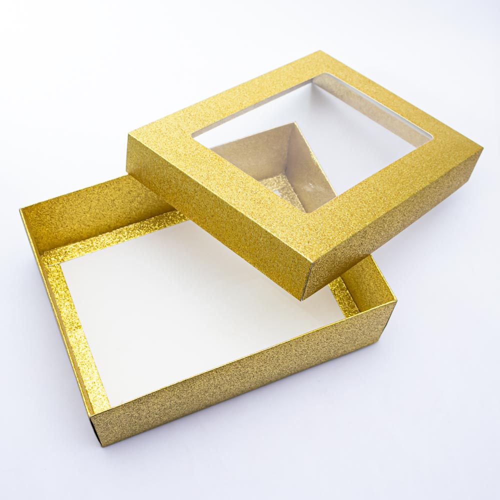 Caja 26*20*8cm con purpurina dorado