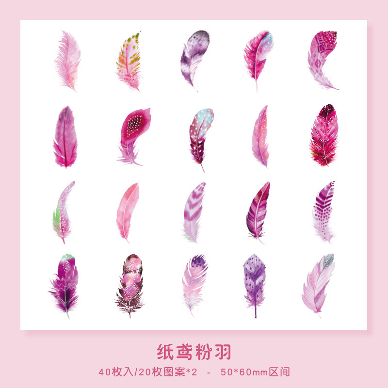Sticker pvc diseño de pluma 40pc