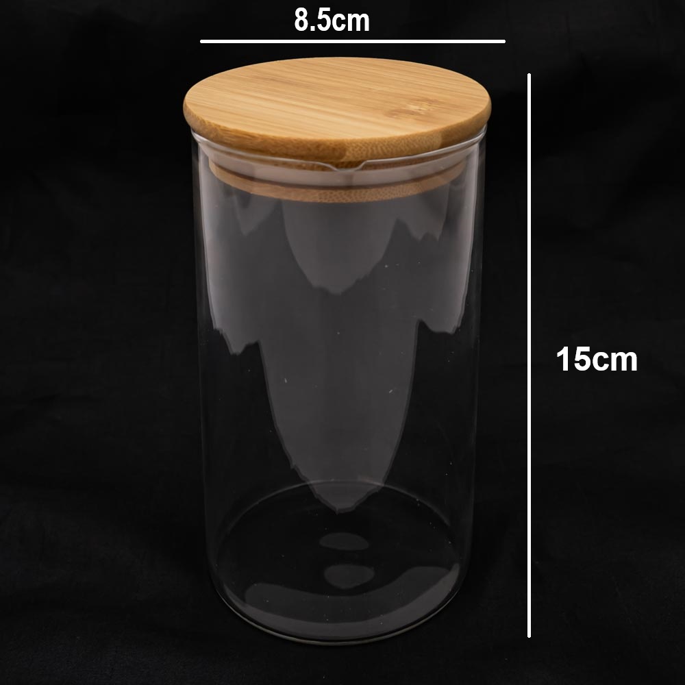 Frasco de vidrido con tapa de madera 15*8cm