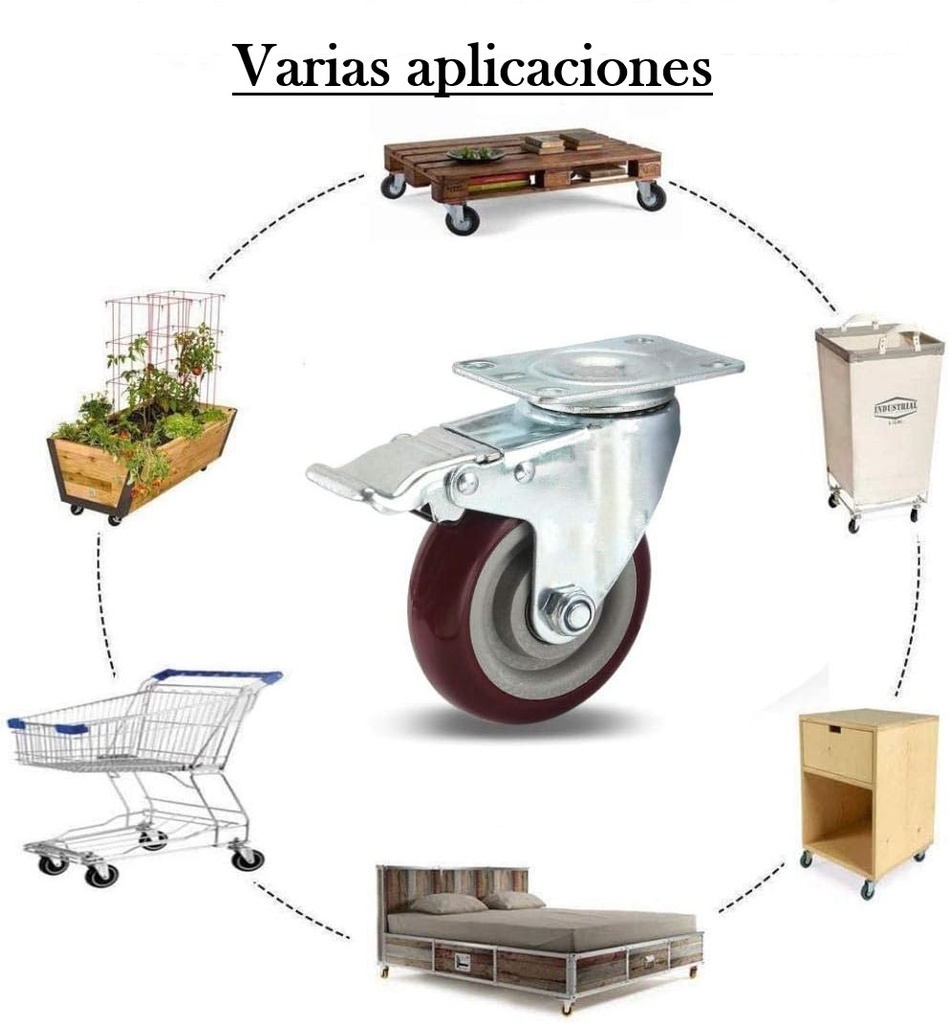 Rueda para mueble 105mm 80kg con freno
