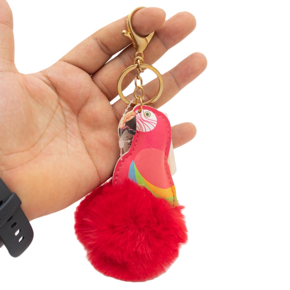 Llavero loro con pompom