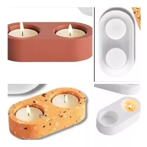 Molde de silicona diseño porta vela 2 orificios 12.6*7.6cm