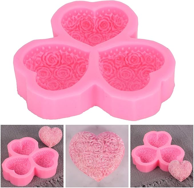Molde de silicona diseño tres corazones borde rosa 13.3*10.5cm