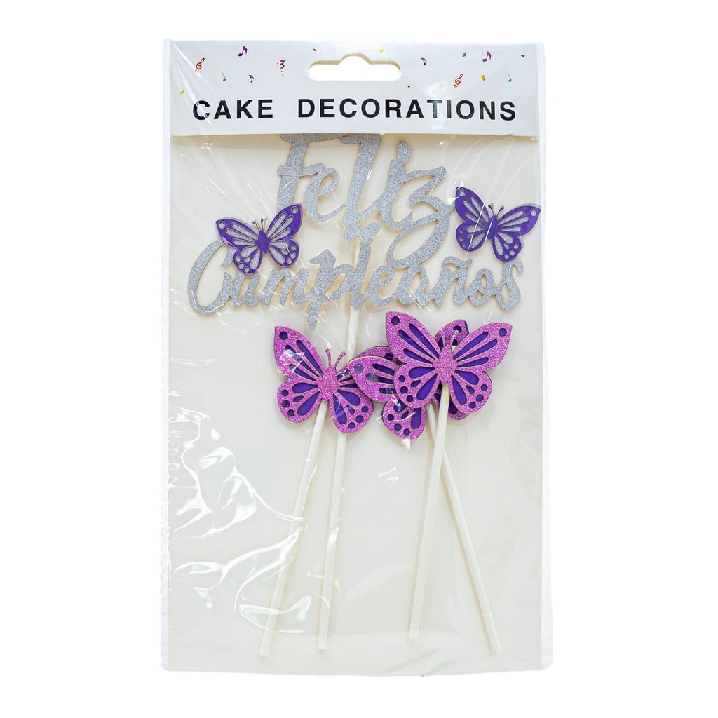 Topper feliz cumpleaños diseño mariposa