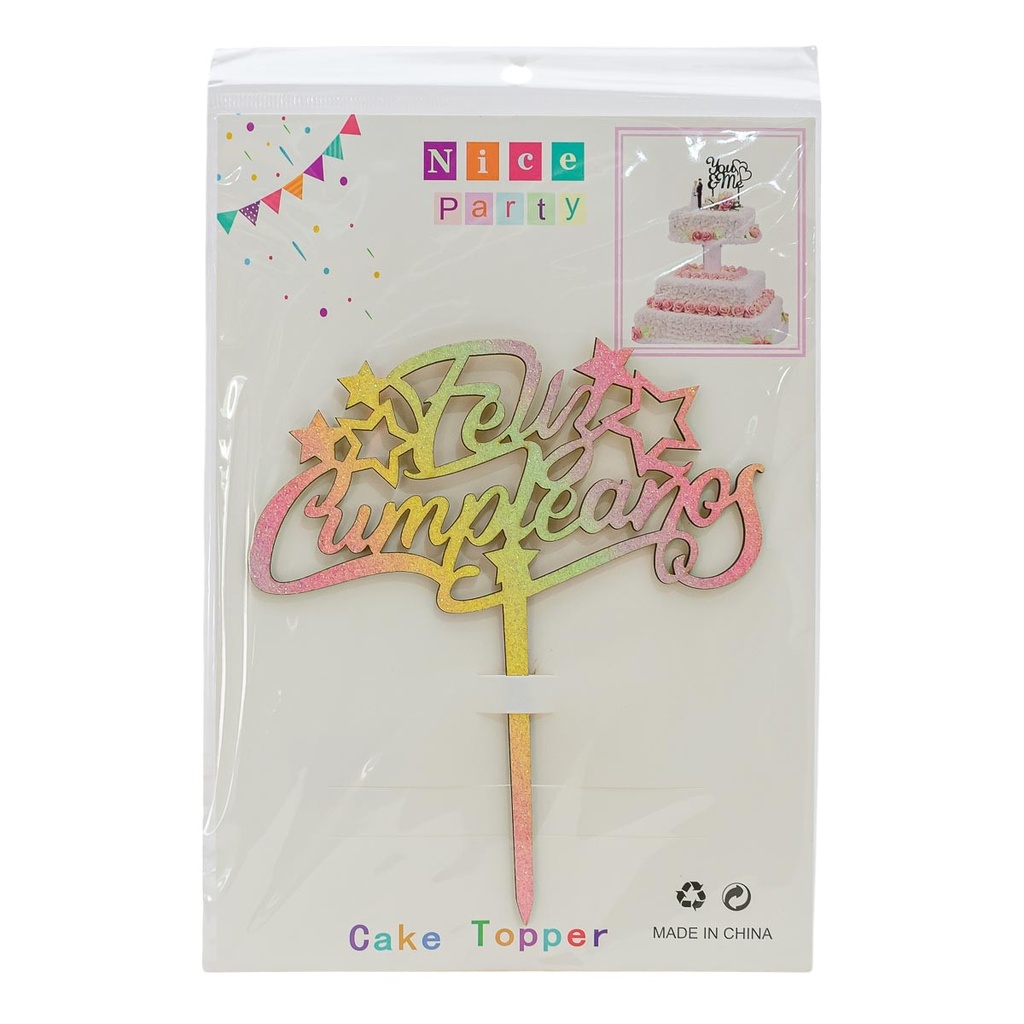 Topper de madera Feliz cumpleaños