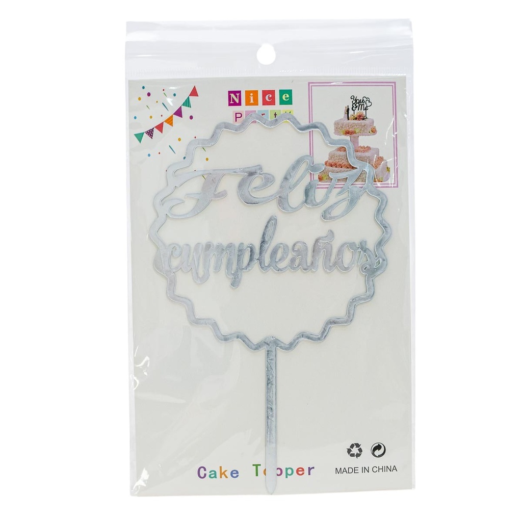 Centro de torta acrílico diseños feliz cumpleaños 1 pieza