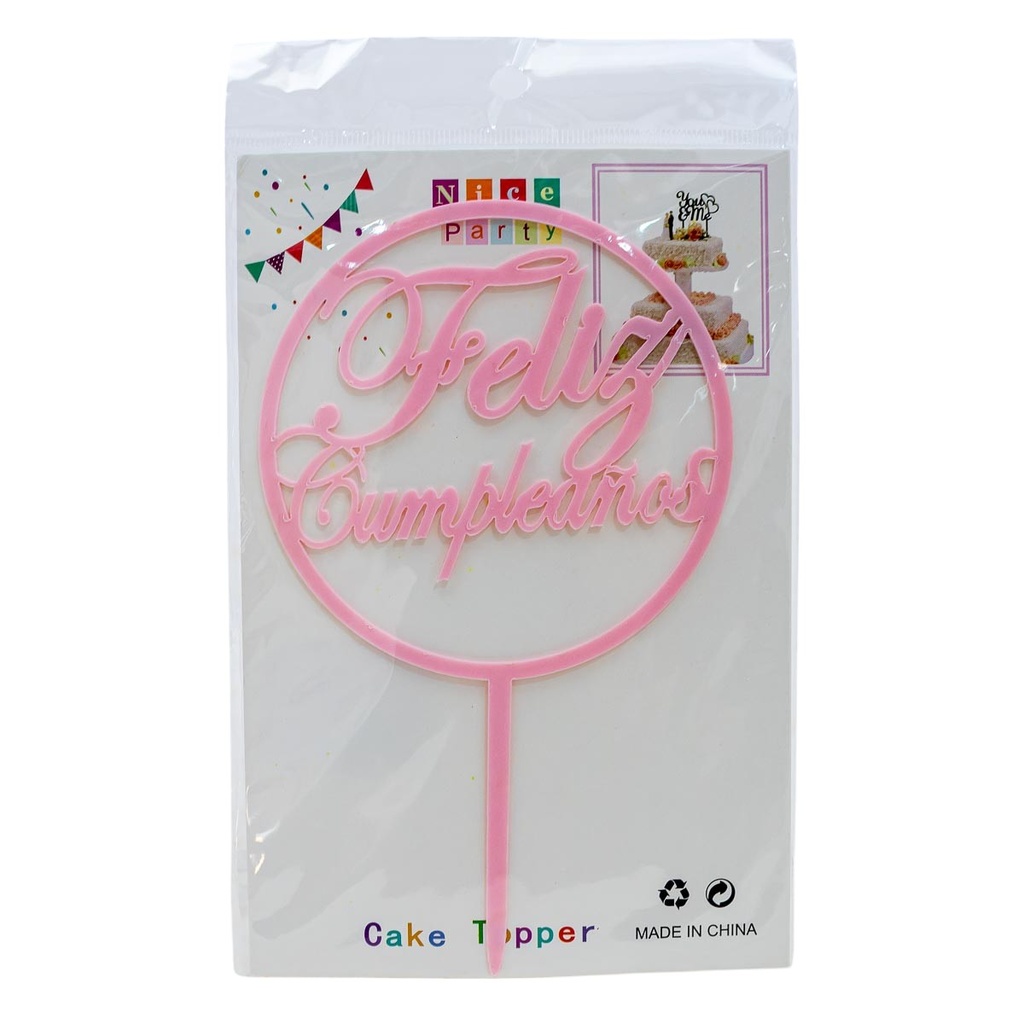 Centro de torta acrílico diseños feliz cumpleaños 1 pieza