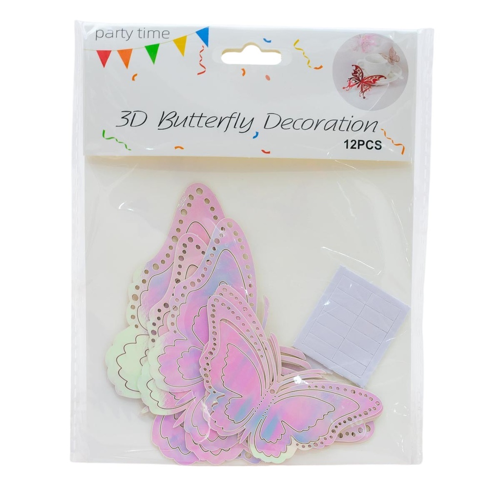 Mariposa decorativa 3D con adhesivo 12 piezas