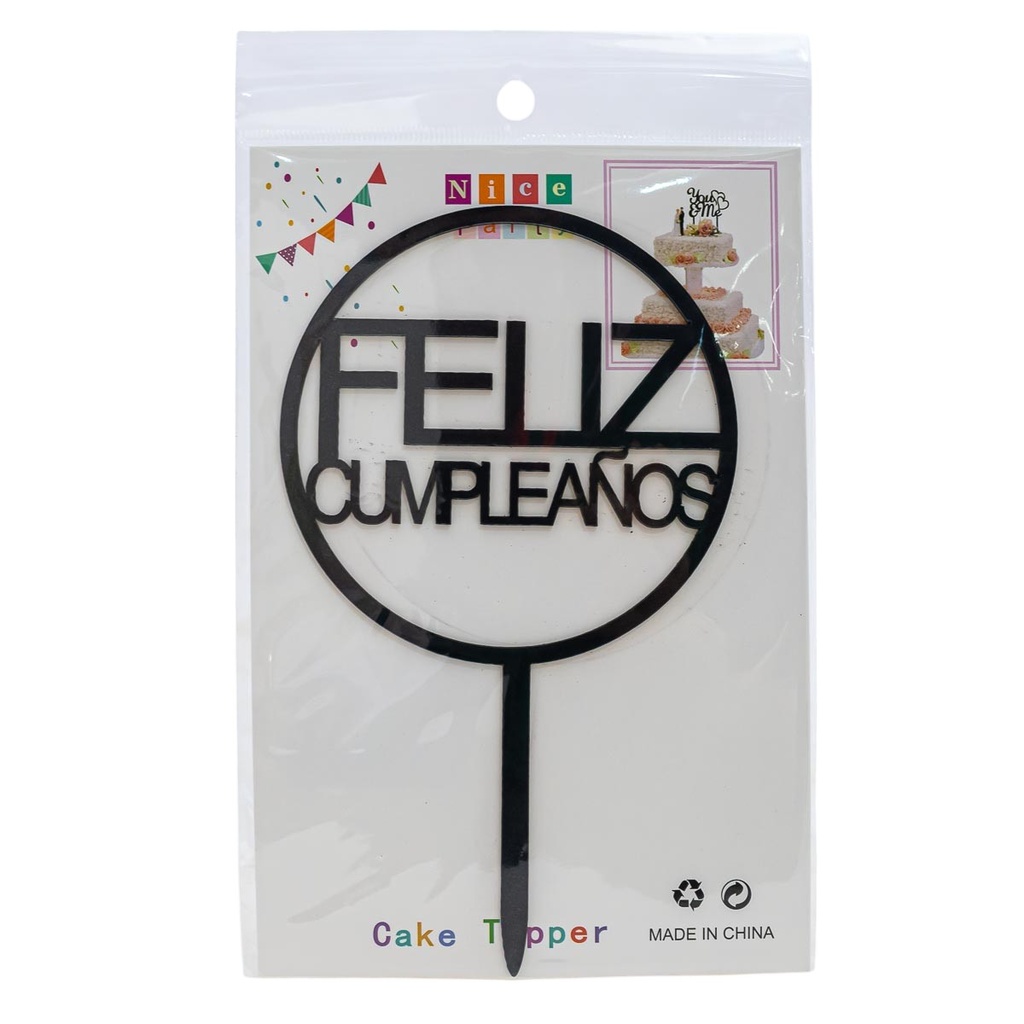 Centro de torta acrílico diseños feliz cumpleaños 1 pieza