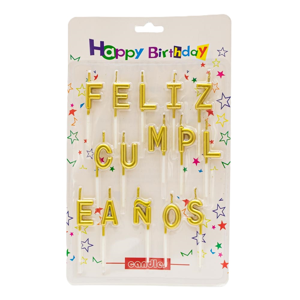 Vela feliz cumpleaños letras separadas