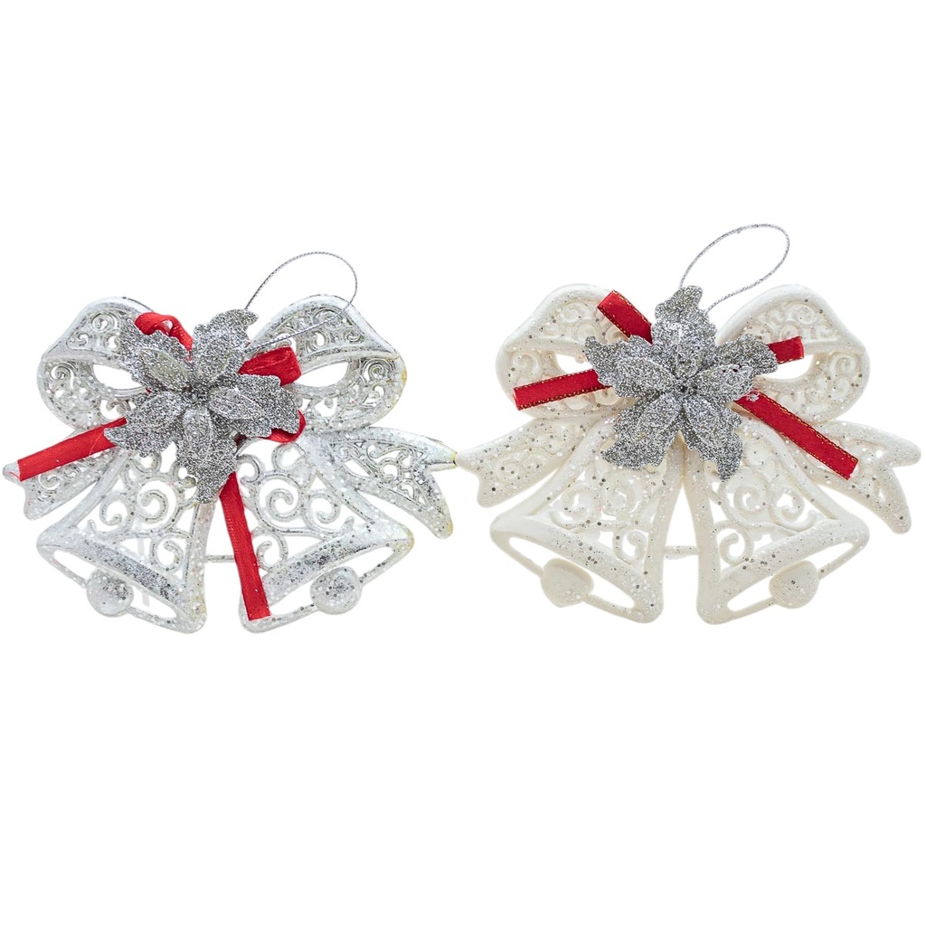 Adorno navideño campana con flor 10cm