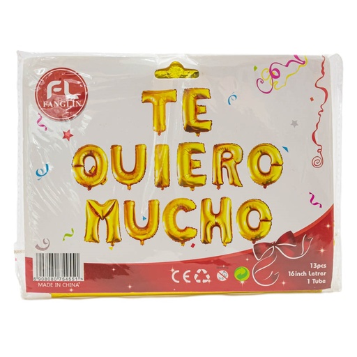 [72099] Globo letra TE QUIERO MUCHO dorado y plateado 16"