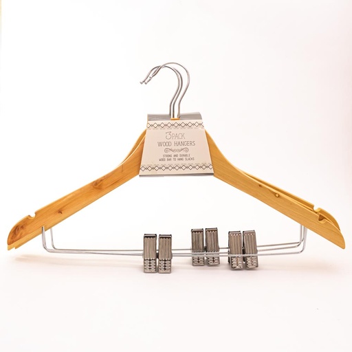 [92087] Percha de madera con pinzas 3 piezas 34cm