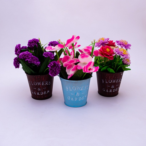 [80625] Plantera con flores y diseño de balde