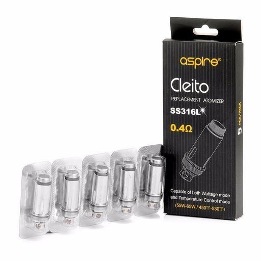 [180305000050] ASPIRE CLEITO SS316L 0.4OHM COIL HEAD 5PACK