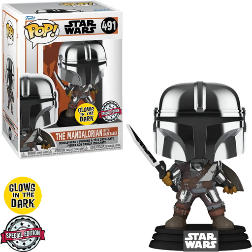 FUNKO POP STAR WARS THE MANDALORIAN EXCLUSIVO - THE MANDALORIAN CON DARKSABER 491 (BRILLA EN LA OSCURIDAD)