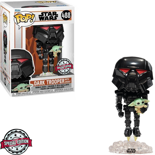 FUNKO POP STAR WARS THE MANDALORIAN EXCLUSIVO - DARK TROOPER CON GROGU 488