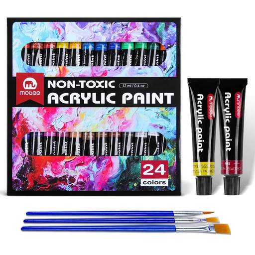 [P-300124] Pintura acrilica madera, vidrio, tela, papel 24pc MOBEE