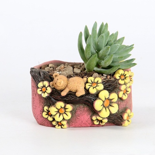 [99212] Maceta diseño oso con flor 11cm