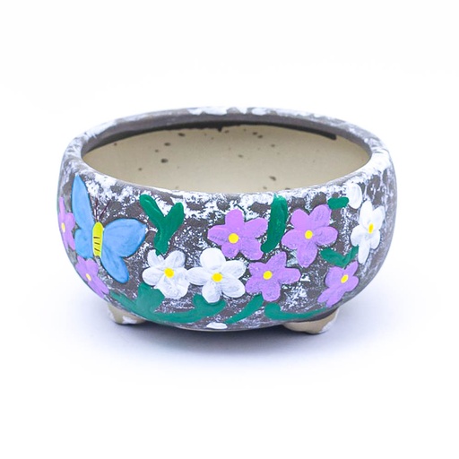 [99183] Maceta con diseño de flores y mariposa 15CM