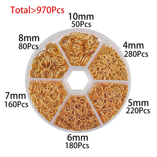 [92669-1] Juego de argolla para joyería color dorado 970pc