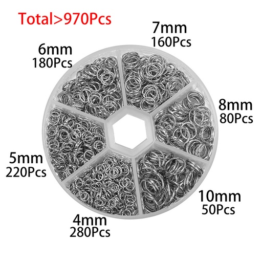 [92669-2] Juego de argolla para joyería color plateado 970pc