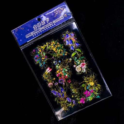 [92845] Sticker pvc flor bordes dorados