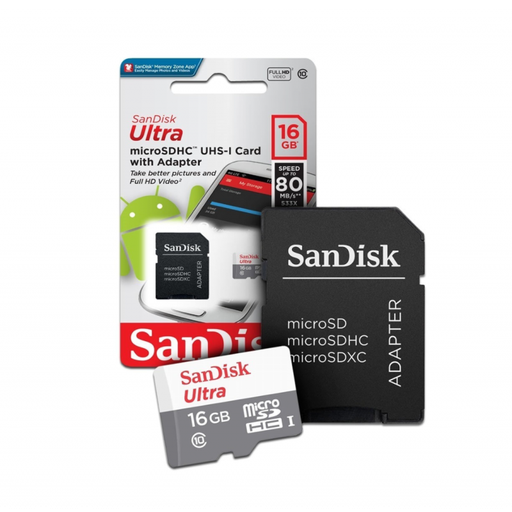 Memoria micro SD 16GB 80MB/s SanDisk Ultra C10 Con Adaptador