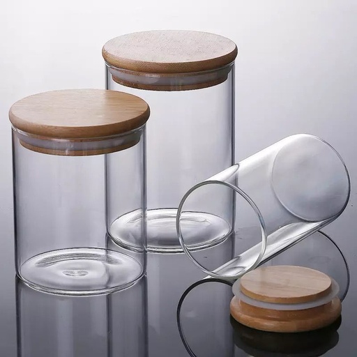[91632] Frasco de vidrio con tapa de madera 15*8.5cm
