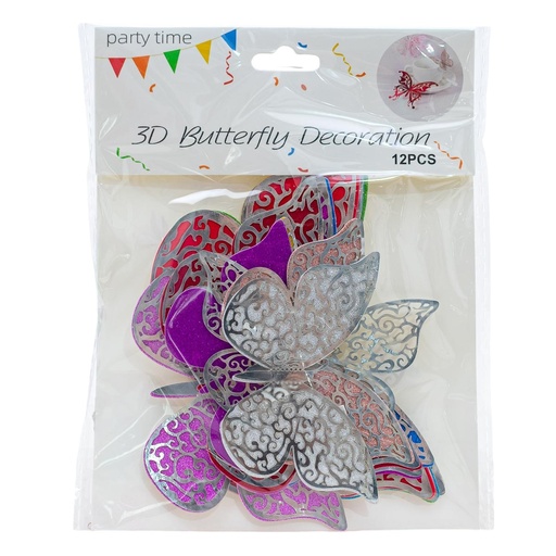 [32578] Mariposa decorativa con purpurina 12 piezas