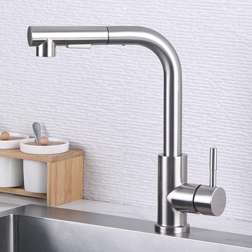 [52069] Grifo de cocina inoxidable alto recto con tiron